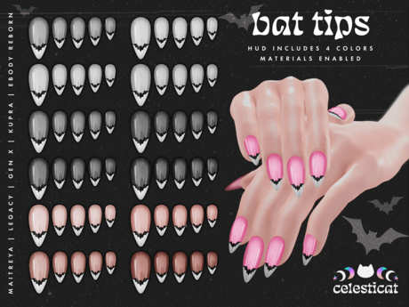 Second Life Marketplace - [Celesticat] Bat Tip Nails - Nude